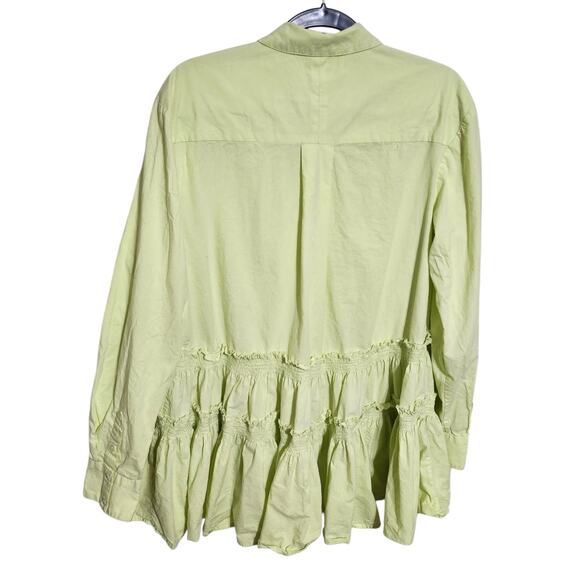 FREE PEOPLE Medium Lime Glow Billie Mini Dress White Tiered Pleated Cotton - Picture 7 of 8